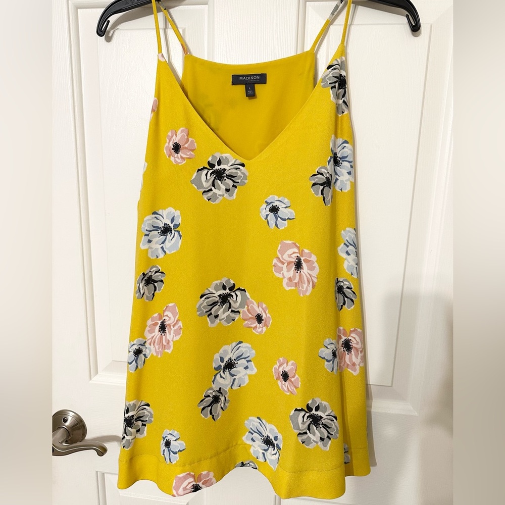 Yellow floral spaghetti strap top size large